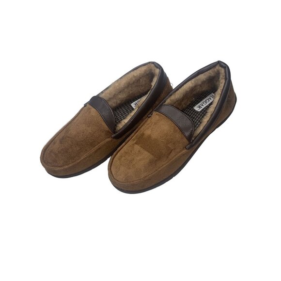 HAGGAR‎ Men's Brown Suede Faux Fur-Lined Moccasin Slippers Size L - Picture 2 of 9